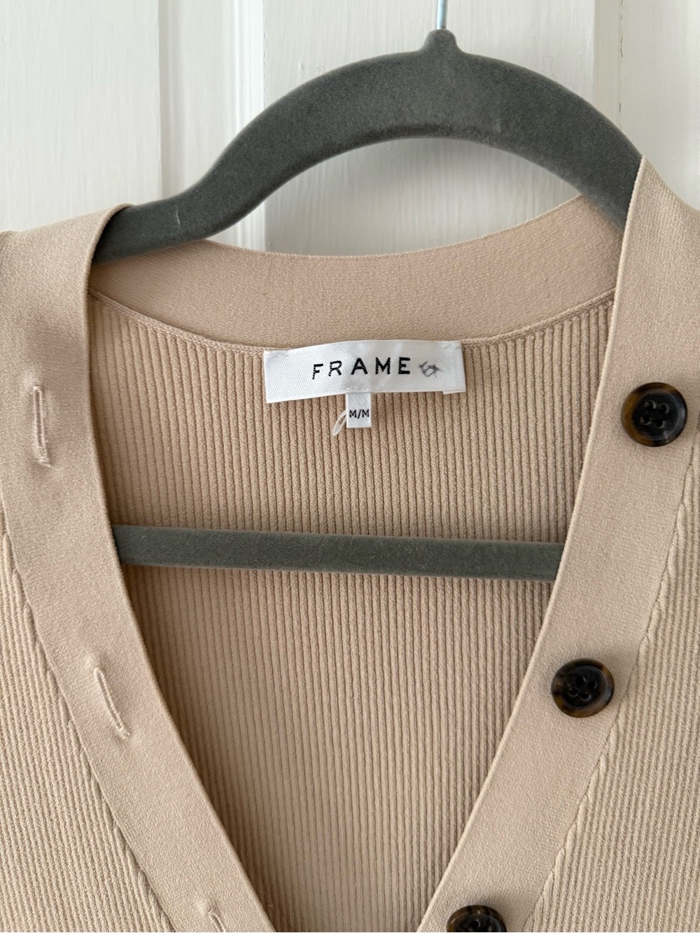 Frame Denim Beige Long Sleeve V-Neck Midi Dress with Side Slit - Picture 4 of 6